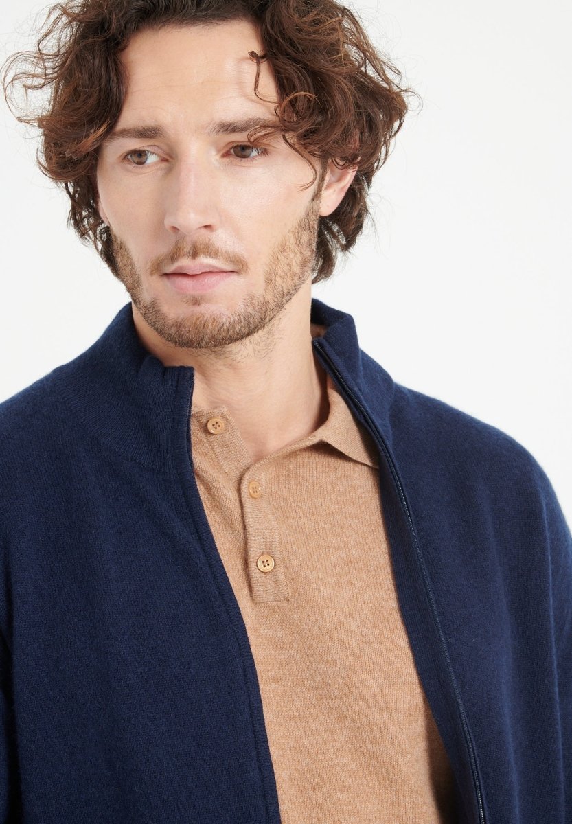 Gilet col montant zippé homme en cachemire bleu marine - LUKE 8