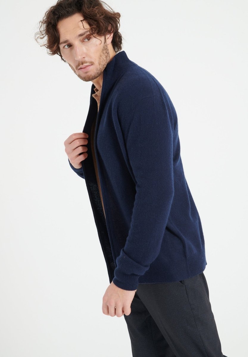 Gilet col montant zippé homme en cachemire bleu marine - LUKE 8