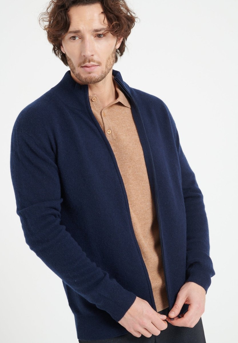 Gilet col montant zippé homme en cachemire bleu marine - LUKE 8